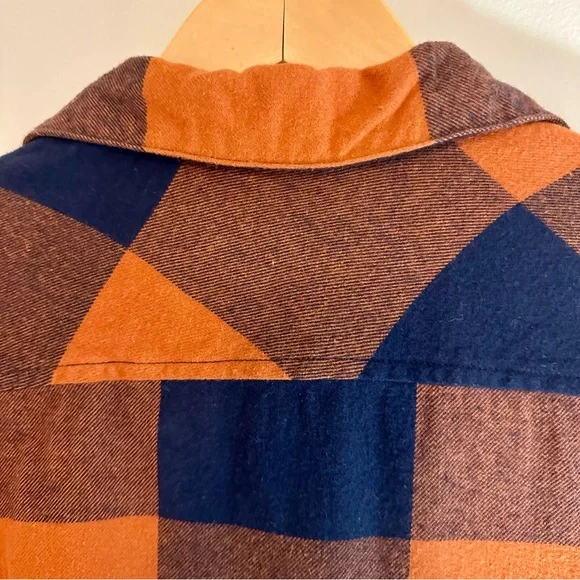 Natural Reflections Plaid Button-up Flannel Shirt, Navy and Burnt Orange, Small - Picture 9 of 9